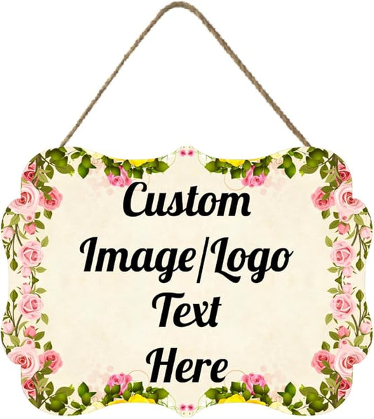 Personalized Wooden Welcome Sign Front Door Decor Home Sign Customized Image/Text Hanging Farmhouse Decorations for Home Office 11.2 * 8 Inch