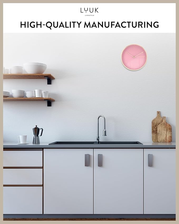 LUUK LIFESTYLE Elegant Wall Clock with Silent Movement, Modern and Minimalist Design, Gift idea for Moving-in, Decoration, in Pink and Gold