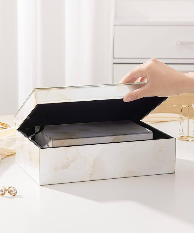 Homde Glass Decorative Storage Box: Set of 2 Boxes for Home Decor - Large Organizer with Lids for Decorations