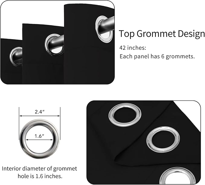 Easy-Going Blackout Curtains for Bedroom, Solid Thermal Insulated Grommet and Noise Reduction Window Drapes, Room Darkening Curtains for Living Room, 2 Panels (42x54 in, Black)