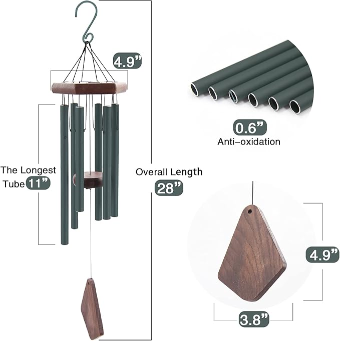 Small Green Wind Chimes for Outside, Tuned Soothing Melody, Sympathy Chimes for Mom/Housewarming, Outdoor Decoration