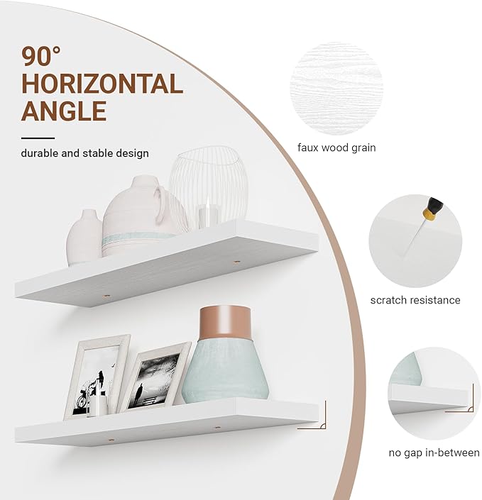 Heimlove Floating Shelves for Wall 36 Inches Long,9.3" Deep White Floating Shelf Set of 2,Wall Mounted Shelves for Bathroom Bedroom Living Room Kitchen Office,Shelf for Books Storage,Home Decor