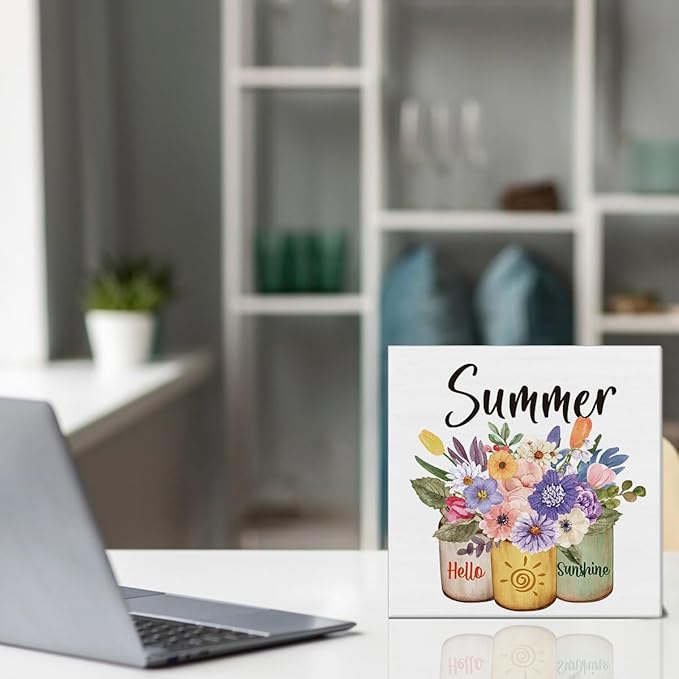 Summer Decor Farmhouse Summer Decorations Hello Sunshine Wooden Sign Rustic Home Decor 5 x 5 Inches