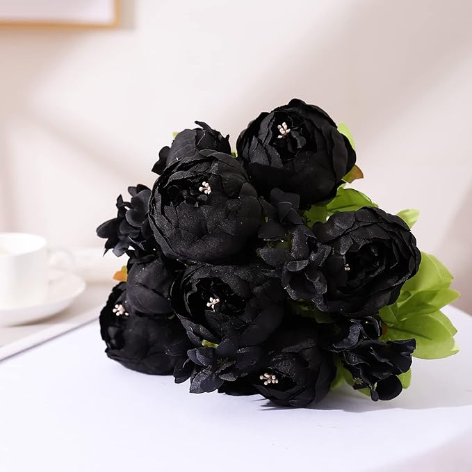 Duovlo Artificial Peony Silk Flowers Fake Flowers Vintage Wedding Home Decoration,Pack of 1 (Black)