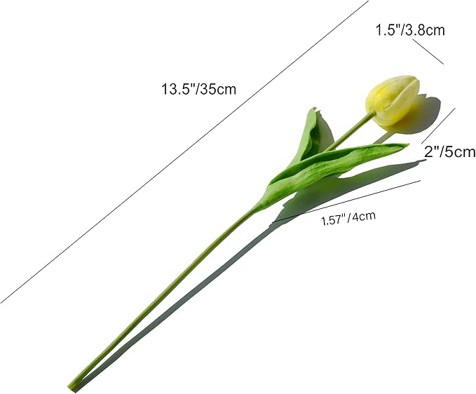 Mandy's Artificial Tulips 20 Stems Light Yellow PU Faux Flowers for Wedding Home Decor 13.5 Inch