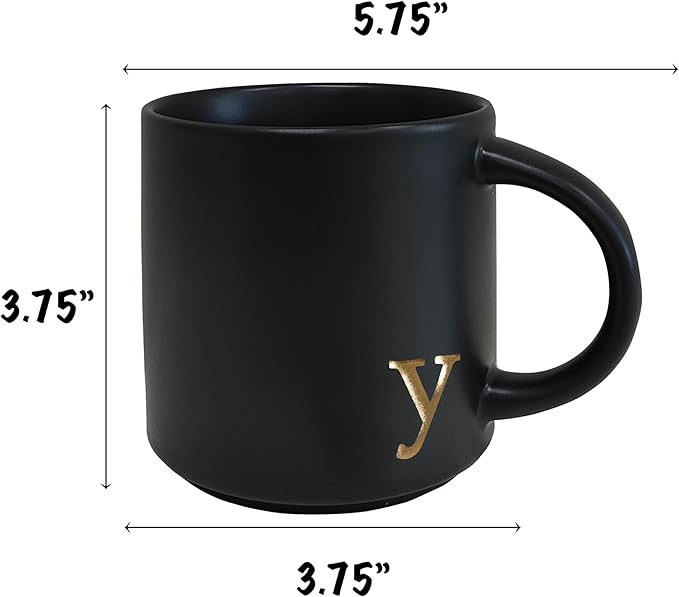 COLLECTIVE HOME - Black Monogram Ceramic Mugs, 15 oz Golden Initial Coffee Cups, Elegant Alphabet Tea Mugs, Personalized Halloween Mug with Gift Box, Perfect for Office and Home Décor (y)
