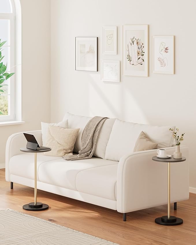 Masupu Drink Table, Round Side Table for Small Spaces, Pedestal Side Table, Small End Table with Metal Base, for Living Room, Bedroom, Bathroom, Grey