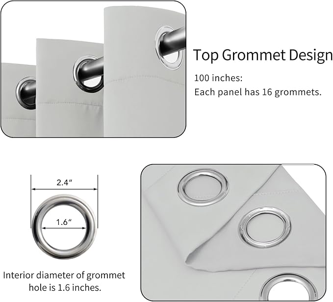 Easy-Going Blackout Door Curtains for Bedroom, Solid Thermal Insulated Grommet and Noise Reduction Window Drapes, Room Darkening Curtains for Living Room, 1 Panel (100x84 in, Greyish White)