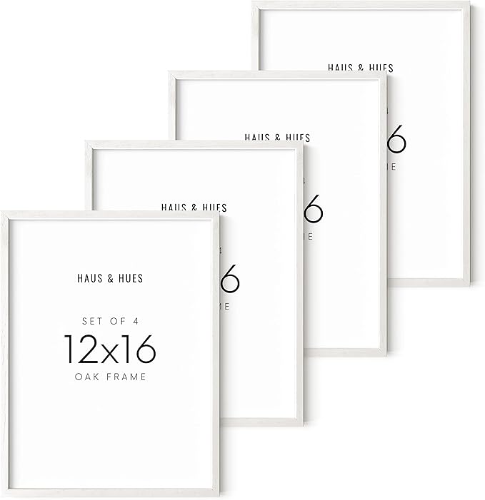 HAUS AND HUES 4-Pack White Oak Frames - 12x16 Picture Frames for Wall Artwork and Posters