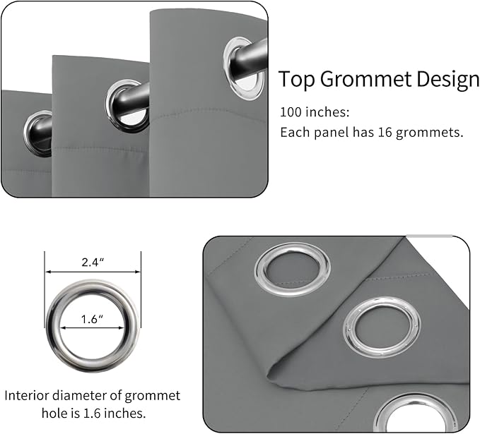 Easy-Going Blackout Door Curtains for Bedroom, Solid Thermal Insulated Grommet and Noise Reduction Window Drapes, Room Darkening Curtains for Living Room, 1 Panel (100x84 in, Light Gray)