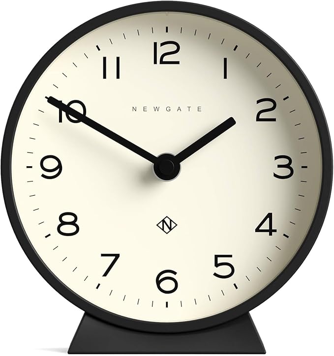 NEWGATE® M Mantel Echo Desk Clock | Modern Round Design | Black | Easy to Read Numbers | Contemporary Style for Desk, Table, Shelf or Bedside
