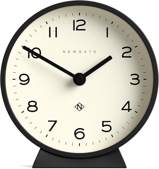 NEWGATE® M Mantel Echo Desk Clock | Modern Round Design | Black | Easy to Read Numbers | Contemporary Style for Desk, Table, Shelf or Bedside