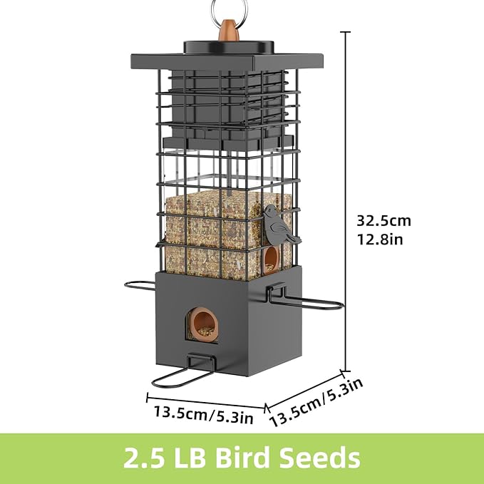 KRUOO Metal Squirrel Proof Bird Feeder for Outdoors Hanging,Wild Bird Feeders for Outside, 2.5 lb Capacity