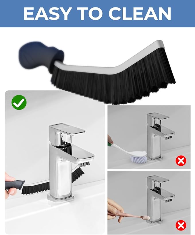 Crevice Cleaning Brushes, Cleaner Scrub Brush Tool for Hard to Reach Tight Space, Home Essentials, Serrated Scrub Brushes, Cleaning Supplies for Shower, Bathroom, Kitchen, Toilet (2, Black)