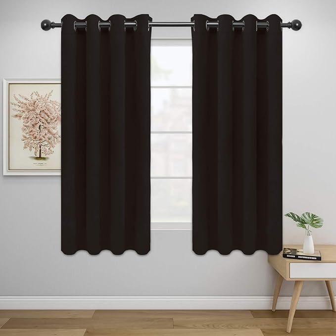 Easy-Going Blackout Curtains for Bedroom, Solid Thermal Insulated Grommet and Noise Reduction Window Drapes, Room Darkening Curtains for Living Room, 2 Panels (52x63 in,Dark Brown)