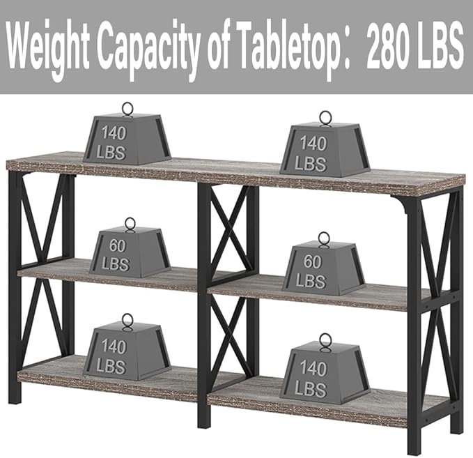 LVB Farmhouse Sofa Table, Rustic Console Table for Living Room, Entryway Table with Storage, Hallway Entry Table for Foyer, Light Grey Oak, 47 Inch