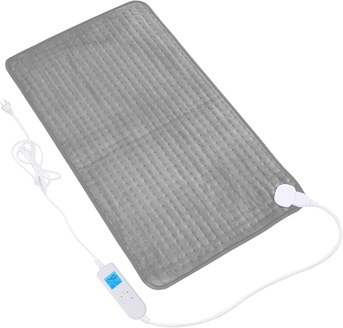 Ruqiji 17''x33'' XXXL King Size Heating Pad with Fast-Heating Technology&10 Temperature Settings, Flannel Electric Heating Pad/Pain Relief for Back/Neck/Shoulders/Menstrual Pain/Leg Cramp (Light Grey)
