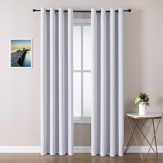 ChrisDowa Room Darkening Curtains 80 Inches Long 2 Panels Set for Living Room, Grommet Thermal Insulated Blackout Curtains for Bedroom (Greyish White, 52 x 80 Inch)