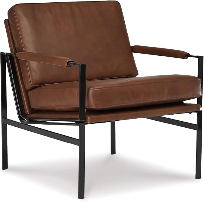 Signature Design by Ashley Puckman Mid-Century Modern Leather Accent Chair, Brown