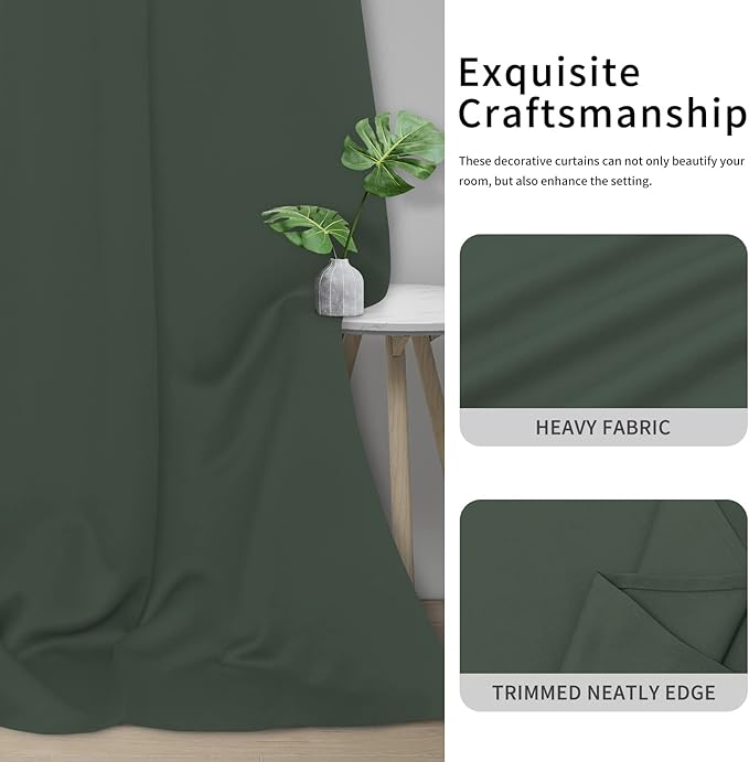 Easy-Going Blackout Curtains for Bedroom, Solid Thermal Insulated Grommet and Noise Reduction Window Drapes, Room Darkening Curtains for Living Room, 2 Panels (34x63 in, Greyish Green)
