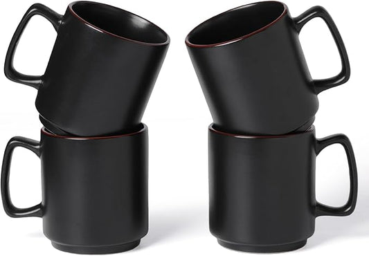 famiware Coffee Mugs Set of 4, Nebula 14oz Coffee Mugs, Ceramic Cup Set with Handle for Latte, Tea, Milk, Cappuccino, Cocoa, Matte Black