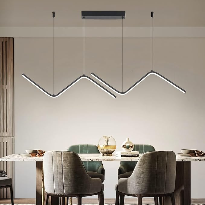 LED Modern Linear Pendant Lights, Dimmable LED Hanging Chandelier Fit Dining Room Kitchen Island, 3000K-6000K with Remote Contro Bright Light Fixture (Black, 47.2IN)