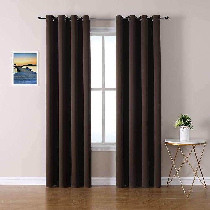 ChrisDowa Grommet Blackout Curtains for Bedroom and Living Room - 2 Panels Set Thermal Insulated Room Darkening Curtains (Brown, 52W x 84L )