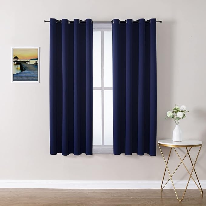ChrisDowa Grommet Blackout Curtains for Bedroom and Living Room - 2 Panels Set Thermal Insulated Room Darkening Curtains (Navy Blue, 52W x 45L)