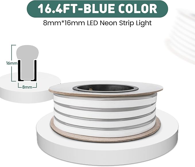 GZBtech Flexible LED Neon Rope Lights 16.4FT,AC 110-120V Waterproof Neon Strip Light, 120LEDs/M Cuttable Connectable Rope Lighting for Indoor Outdoor Home Decor/Commercial Building Use-Blue 5M