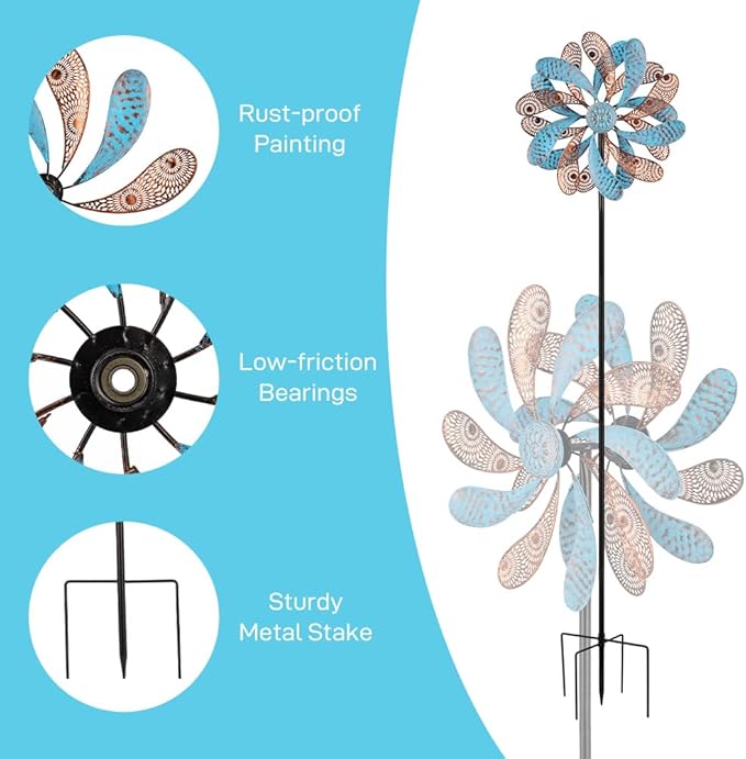 Viveta Wind Spinner for Yard and Garden, 58.7 * 12.6" Kinetic Wind Spinners Metal Windmills for Outside Yard Patio Lawn Decor