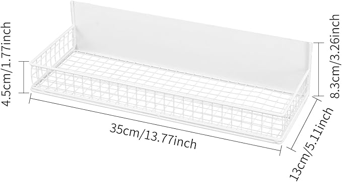 Magnetic Storage Basket, Magnetic Shelf for Fridge,Magnetic Spice Rack Wire Mesh Magnetic Organizer Holder Accessories for Office Kitchen Classroom Storage, White, 13.77" x 5.11" x3.26"