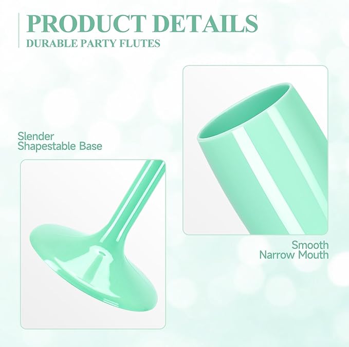 XUWAIDSGN Acrylic Champagne Flutes Toasting Glasses Unbreakable Mimosa Bar Reusable Wine Glasses Vintage Champagne Flutes Stemmed Drinking Cups 5.4 OZ for Christmas Birthday (10, Mint Green)