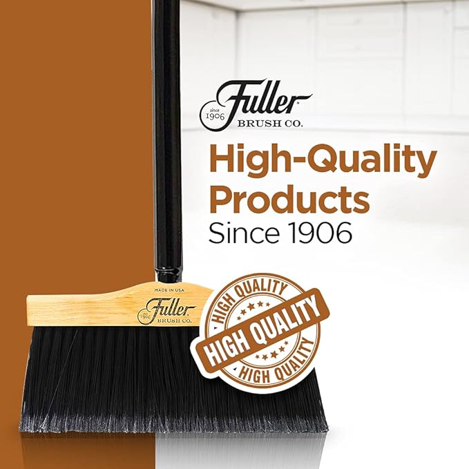 10” Upright Broom with 2 Piece Black Steel Threaded Handle