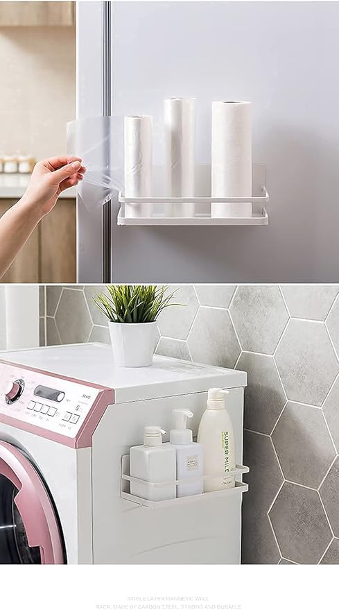 Magnetic Spice Rack Refrigerator Side Magnetic Spice Rack Kitchen Magnetic Shelf Magnetic Fridge Shelf Perfect Space Saver for Kitchen/Apartment 2 Pack (White)