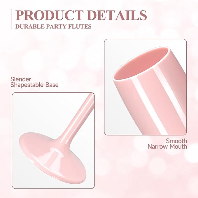 XUWAIDSGN Acrylic Champagne Flutes Toasting Glasses Unbreakable Mimosa Bar Reusable Wine Glasses Vintage Champagne Flutes Stemmed Drinking Cups 5.4 OZ for Christmas Birthday (100, Pink)