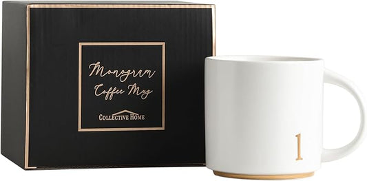 COLLECTIVE HOME - Monogram Ceramic Mugs, 15 oz Golden Initial Coffee Cups, Elegant Alphabet Tea Mugs, Elegant Personalized Mug with Gift Box, Luxurious Cups for Office and Home (l)