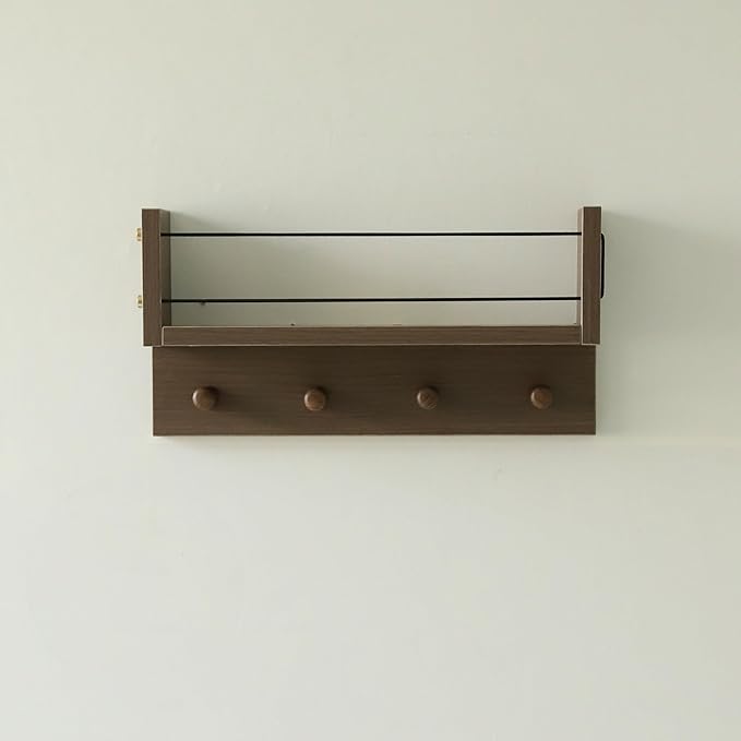 Entrance Coat Rack ，Coat Hooks, Wall-Mounted Wooden Hook Rack, Wall-Mounted Shelves are Very Suitable (Walnut Colored Finish-A)