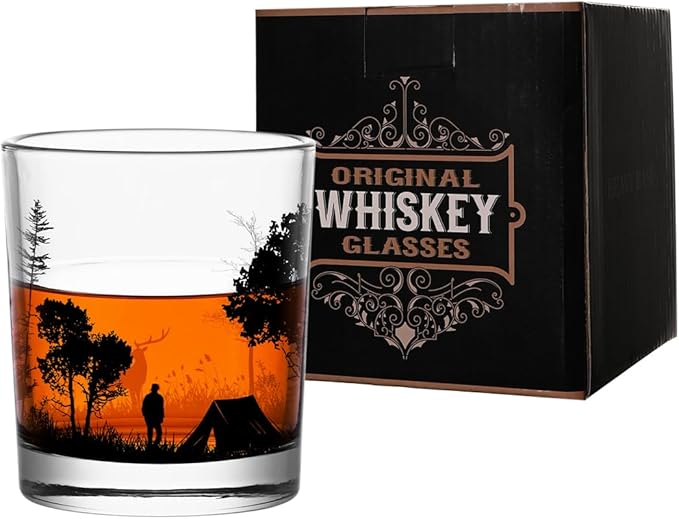 Old Fashioned Whiskey Glasses, Stemless Wine Glasses with Gift Box, 10Oz Rocks Glass for Scotch Cocktail Bourbon Vodka Liquor, Unique Gifts for Dad, Husband, Father's Day, Anniversary
