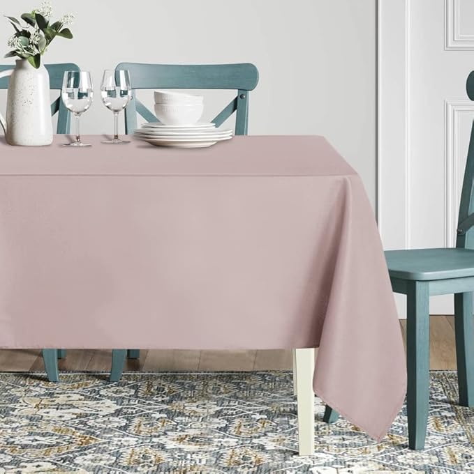 sancua Rectangle Tablecloth - 60 x 84 Inch - Stain and Wrinkle Resistant Washable Polyester Table Cloth, Decorative Fabric Table Cover for Dining Tables, Buffet Parties and Camping, Blush