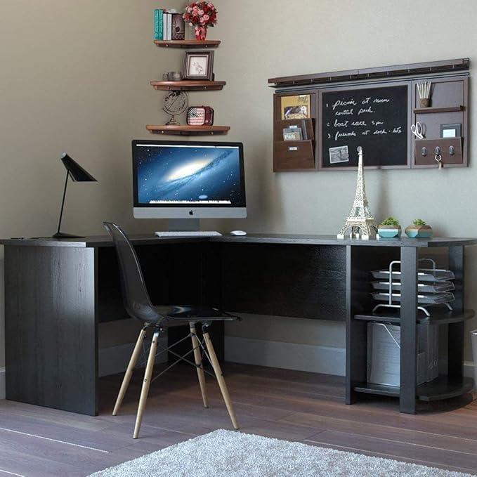 Corner Shelf, Solid Oak Wood Floating Corner Shelf Wall Mount Round End Floating Speaker with Wire Hole for Small Plant Photo for Bedroom Kitchen, Living Room Walnut