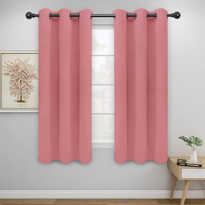 Easy-Going Blackout Curtains for Bedroom, Solid Thermal Insulated Grommet and Noise Reduction Window Drapes, Room Darkening Curtains for Living Room, 2 Panels(42x63 in, Pink)