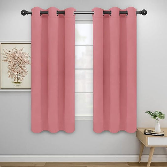 Easy-Going Blackout Curtains for Bedroom, Solid Thermal Insulated Grommet and Noise Reduction Window Drapes, Room Darkening Curtains for Living Room, 2 Panels(42x72 in, Pink)