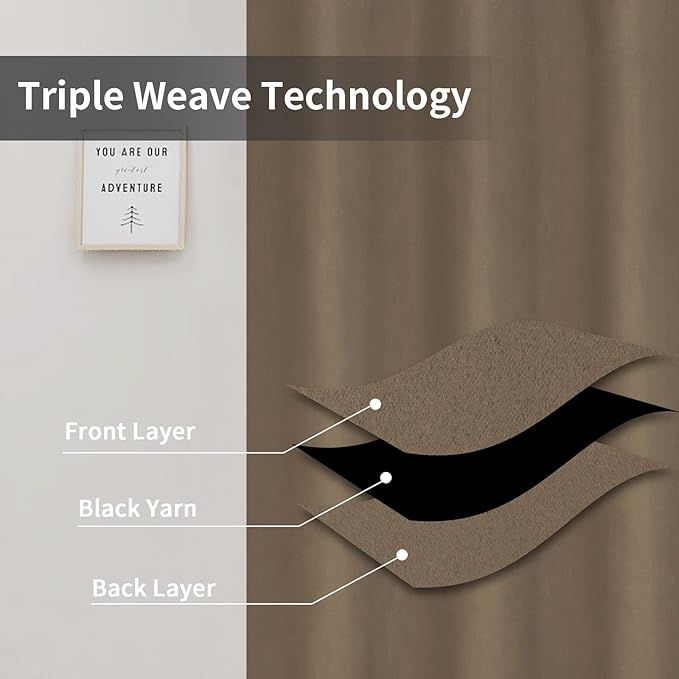 Easy-Going Blackout Curtains for Bedroom, Solid Thermal Insulated Grommet and Noise Reduction Window Drapes, Room Darkening Curtains for Living Room, 2 Panels (34x63 in, Camel)