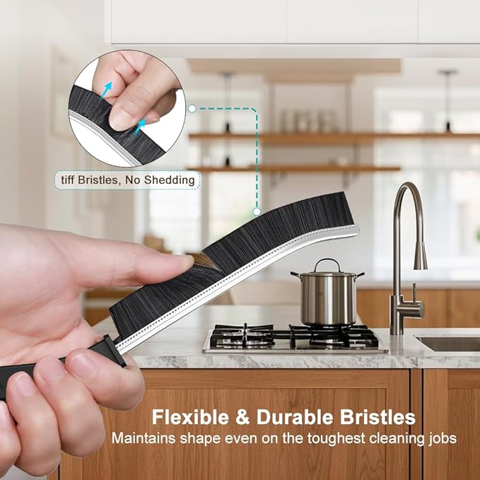 [7-Pack] Hard Bristle Crevice Cleaning Brush - Grout & Gap Crevice Brush for Window Tracks, Bathroom Corners, Kitchen Sink -Ergonomic Curved Handle Protects Hands, Cleaning Products Essential