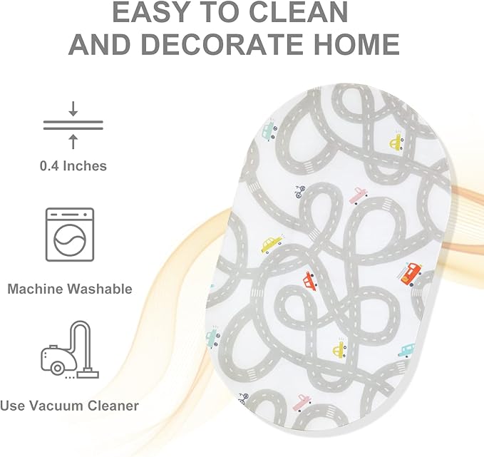 STARUIA Road Traffic Kids Rug Children Playing with Cars Playmat 4x6 Ft, Washable Play Carpet for Kids Playroom, Non-Slip Have Fun Safe Baby Nursery Rug for Toddler Boy's Bedroom Game Room Grey