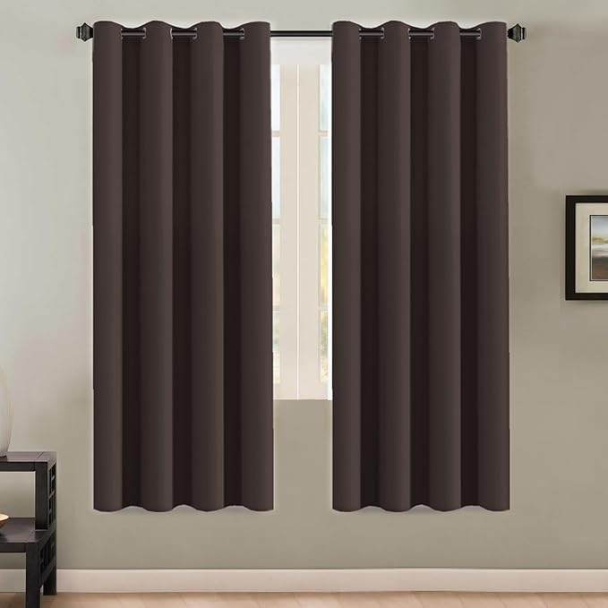 H.VERSAILTEX Thermal Insulated Blackout Curtains - Antique Copper Grommet Top Window Drapes - Chocolate Brown - 52" W x 72" L - (Set of 2 Panels)