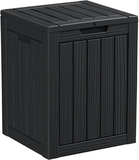 28 Gallon Resin Deck Box, Lockable Patio Outdoor Storage Box for Furniture, Garden Tools and Tools Storage, Waterproof Outside Storage Boxes - Black
