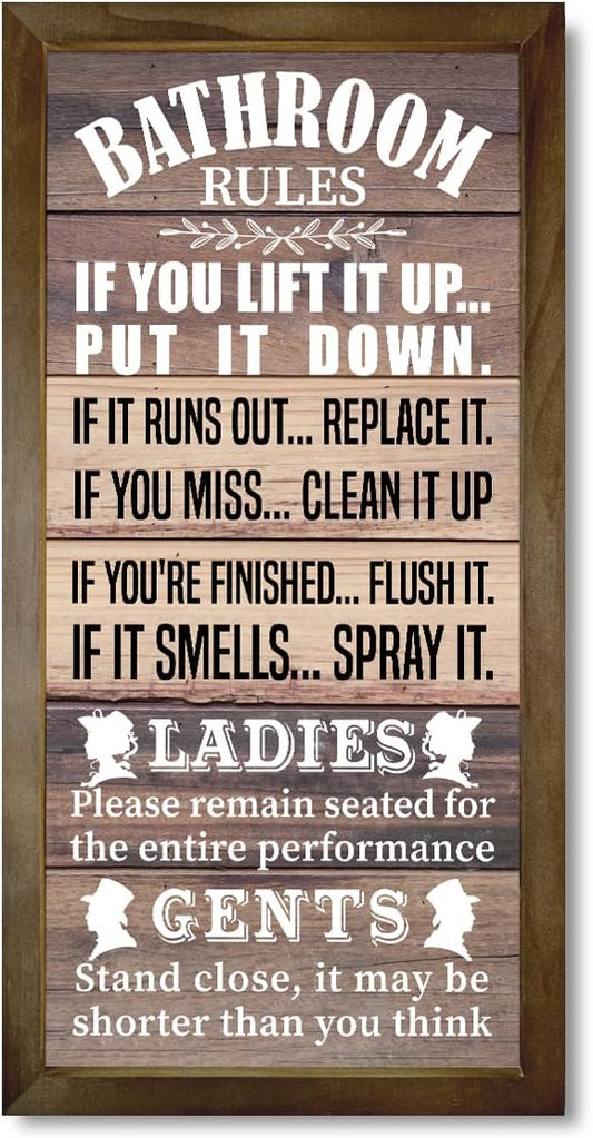 Rustic Bathroom Decor Rules Wood Sign, Frame Western Bathrooms Decors, Farmhouse Bathroom Décor, Rustic Bathrooms Door Rules Décor Sign