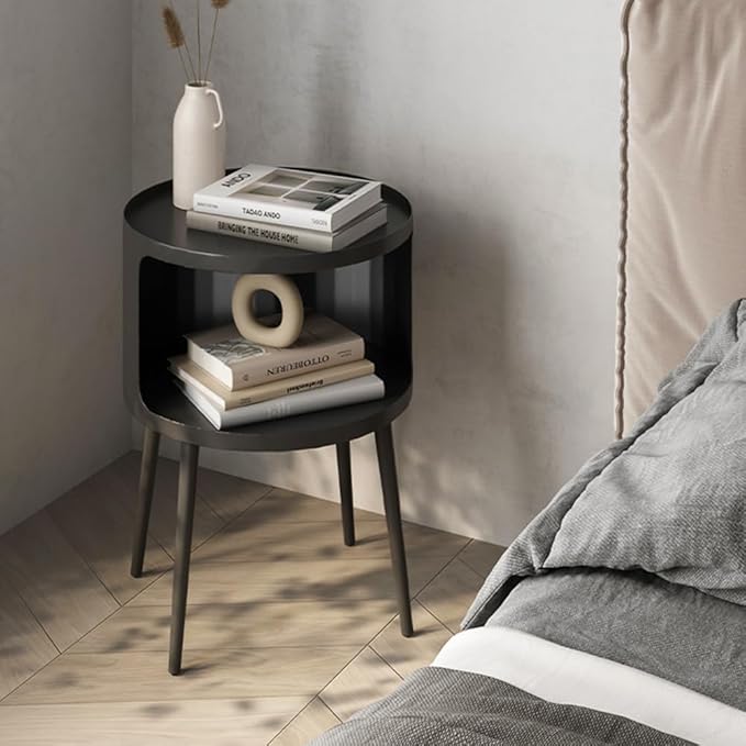 Modern Side Table,Round end Table with Open Storage,Metal nightstand,Bedside Table for Living Room,Bedroom