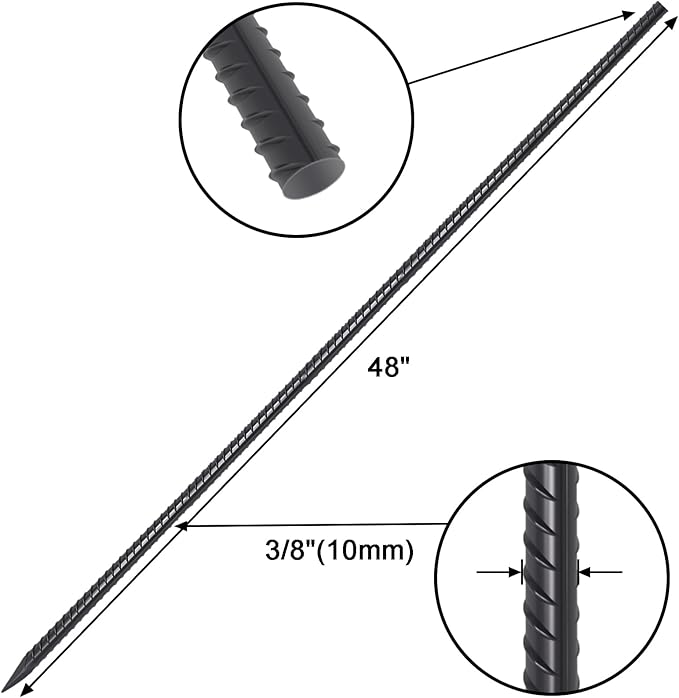 VVOKGO Rebar Stakes 48 Inch 16-Pack Concrete Form Stakes Heavy Duty Straight Ground Anchors, 3/8" Diameter Metal Steel Spikes with Chisel Point End for Plant Support, Garden Border,Landscape Edging